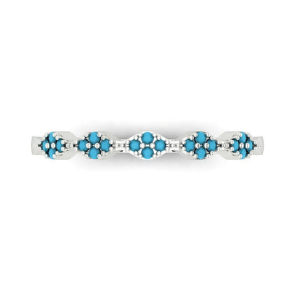 0.1 cttw Simulated Turquoise Round Cut White Gold Eternity Wedding Band