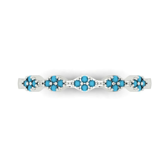 0.1 cttw Simulated Turquoise Round Cut White Gold Eternity Wedding Band