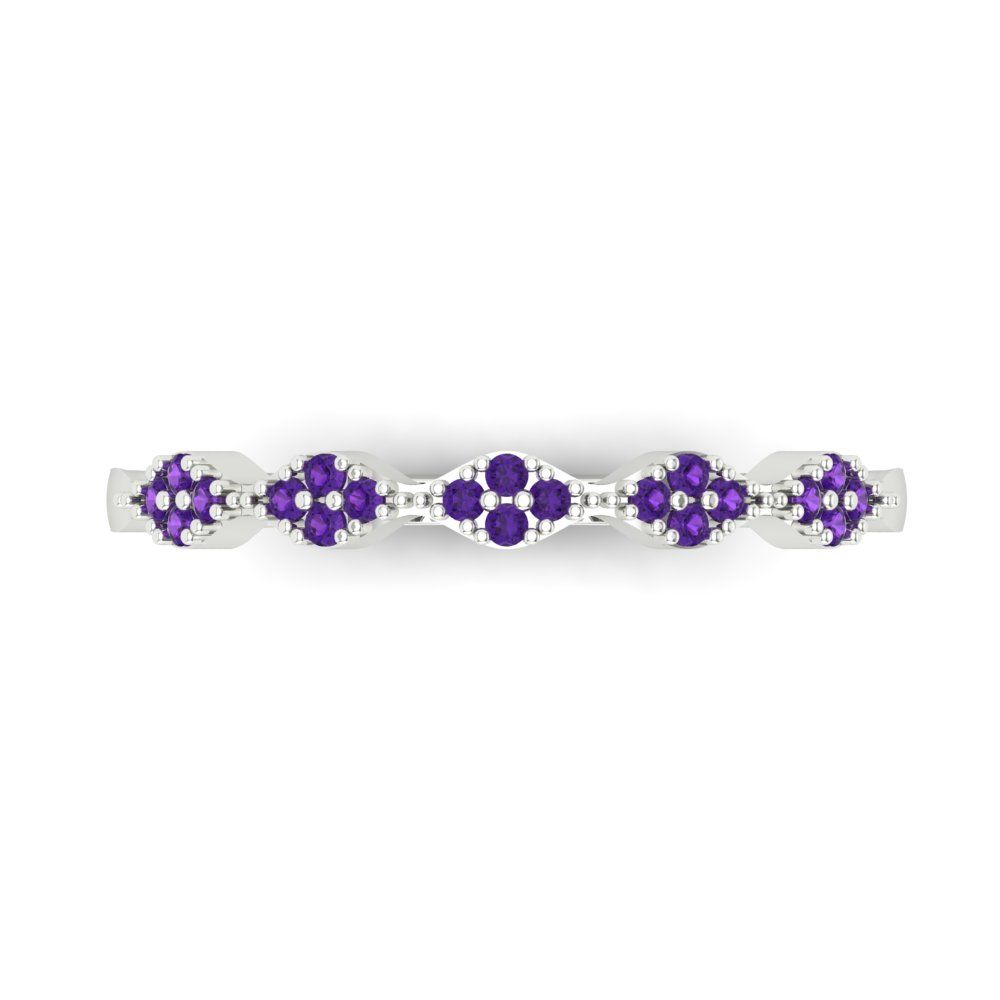 0.1 cttw Natural Amethyst Round Cut White Gold Eternity Wedding Band