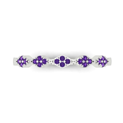 0.1 cttw Natural Amethyst Round Cut White Gold Eternity Wedding Band