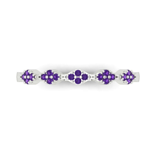 0.1 cttw Natural Amethyst Round Cut White Gold Eternity Wedding Band