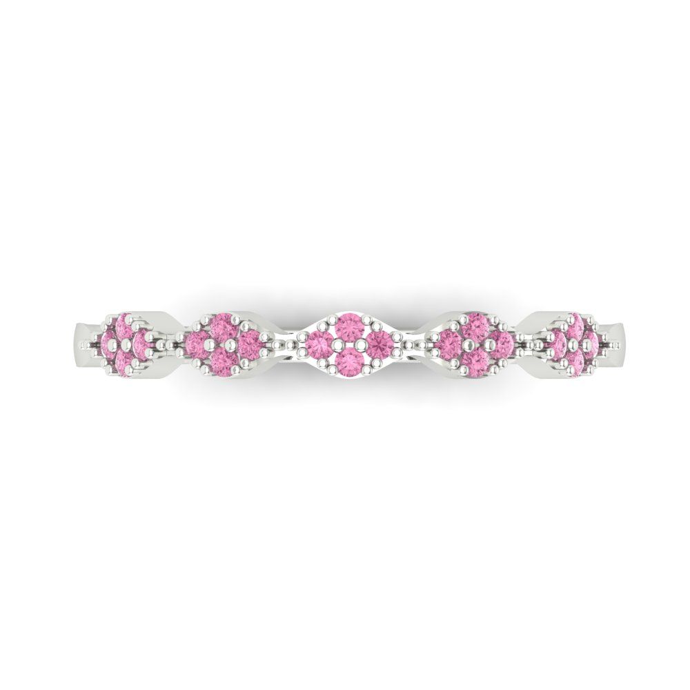 0.1 cttw Simulated Pink Diamond Round Cut White Gold Eternity Wedding Band