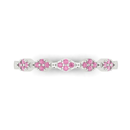 0.1 cttw Simulated Pink Diamond Round Cut White Gold Eternity Wedding Band