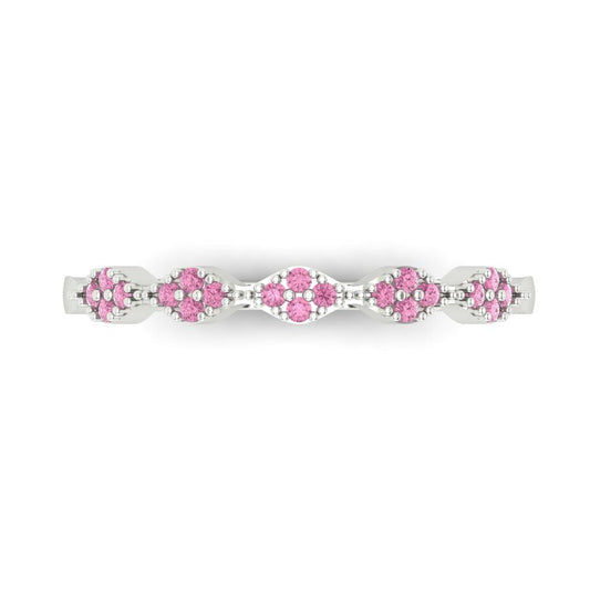 0.1 cttw Simulated Pink Diamond Round Cut White Gold Eternity Wedding Band