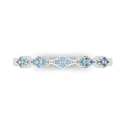 0.1 cttw Natural Swiss Blue Topaz Round Cut White Gold Eternity Wedding Band