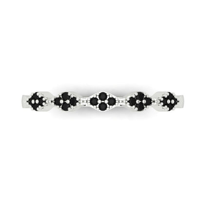 0.1 cttw Natural Onyx Round Cut White Gold Eternity Wedding Band