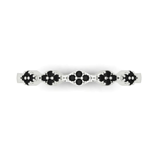 0.1 cttw Natural Onyx Round Cut White Gold Eternity Wedding Band