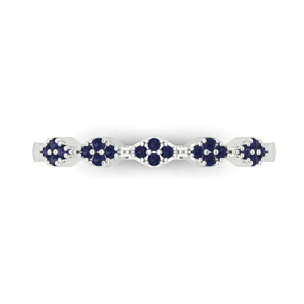 0.1 cttw Simulated Blue Sapphire Round Cut White Gold Eternity Wedding Band