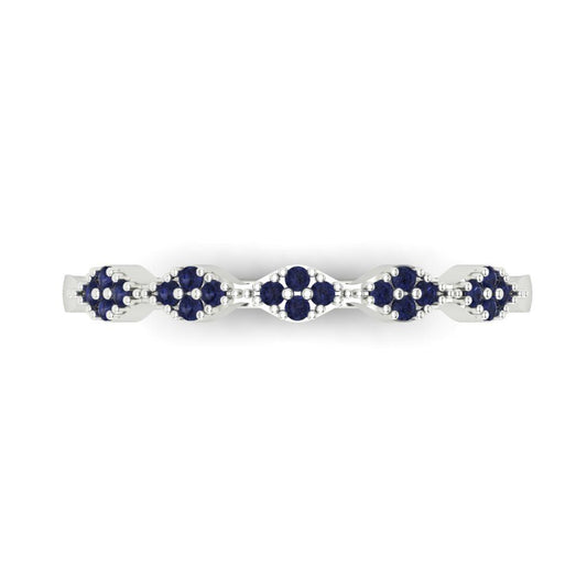 0.1 cttw Simulated Blue Sapphire Round Cut White Gold Eternity Wedding Band