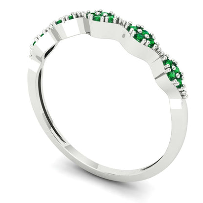 0.1 cttw Simulated Emerald Round Cut White Gold Eternity Wedding Band