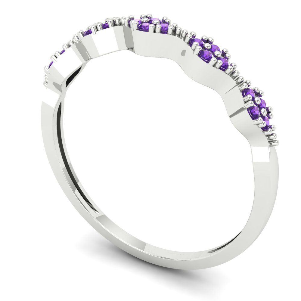 0.1 cttw Natural Amethyst Round Cut White Gold Eternity Wedding Band