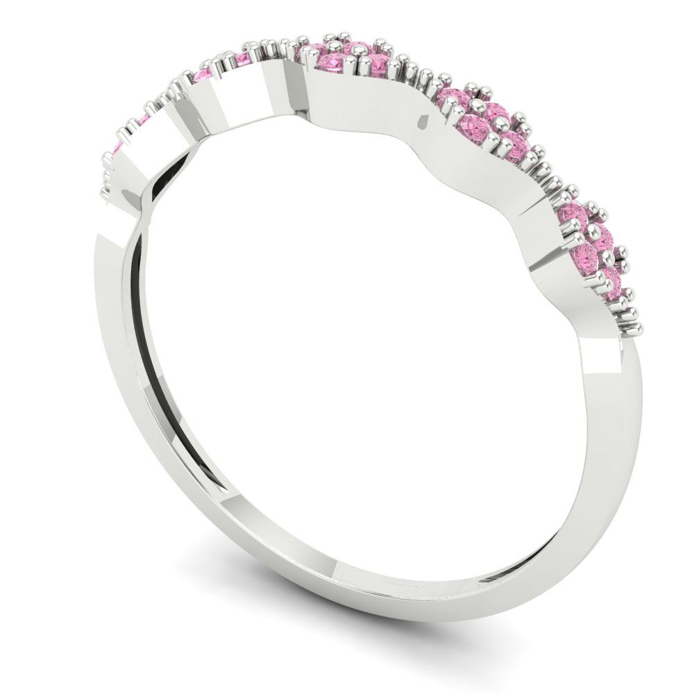 0.1 cttw Simulated Pink Diamond Round Cut White Gold Eternity Wedding Band