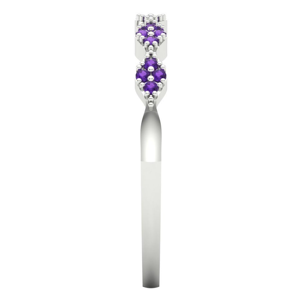 0.1 cttw Natural Amethyst Round Cut White Gold Eternity Wedding Band
