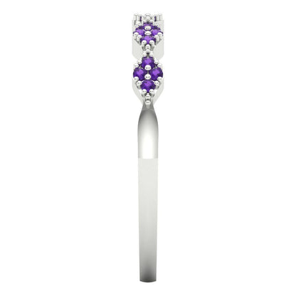 0.1 cttw Natural Amethyst Round Cut White Gold Eternity Wedding Band
