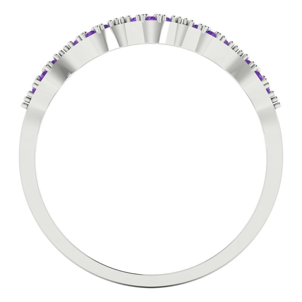 0.1 cttw Natural Amethyst Round Cut White Gold Eternity Wedding Band