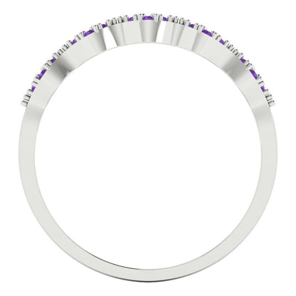 0.1 cttw Natural Amethyst Round Cut White Gold Eternity Wedding Band