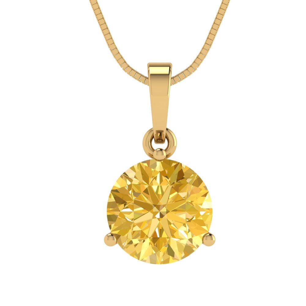 2cttw Round Cut Citrine Gold-Plated 925 Silver Pendant and 18" Box-Chain Necklace