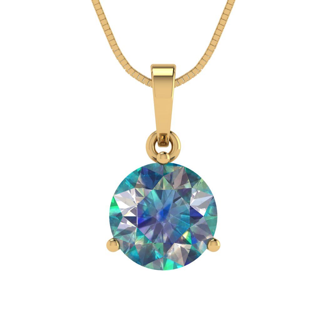 2cttw Round Cut Blue Moissanite Gold-Plated 925 Silver Pendant and 18" Box-Chain Necklace