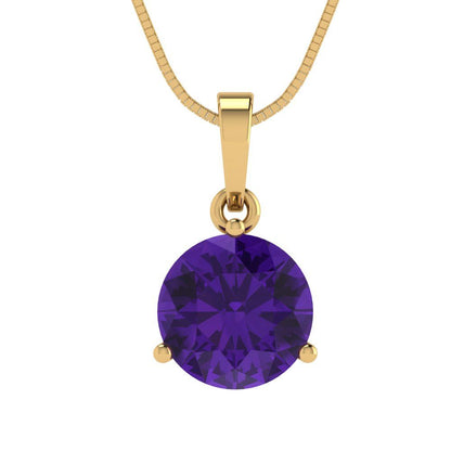 2cttw Round Cut Amethyst Gold-Plated 925 Silver Pendant and 18" Box-Chain Necklace