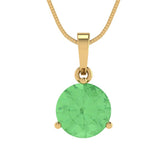 2 ct Brilliant Round Cut Solitaire Green Simulated Diamond Stone Yellow Gold Pendant with 18" Chain