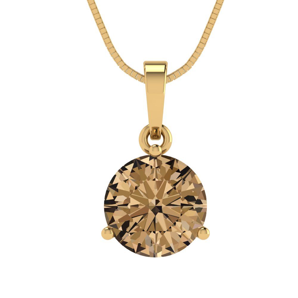 2cttw Round Cut Champagne Gold-Plated 925 Silver Pendant and 18" Box-Chain Necklace