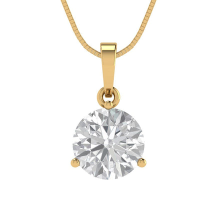 2cttw Round Cut Clear Gold-Plated 925 Silver Pendant and 18" Box-Chain Necklace