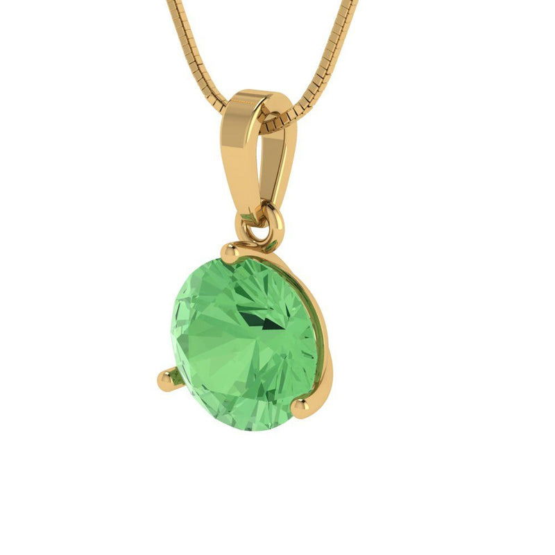 2 ct Brilliant Round Cut Solitaire Green Simulated Diamond Stone Yellow Gold Pendant with 18" Chain