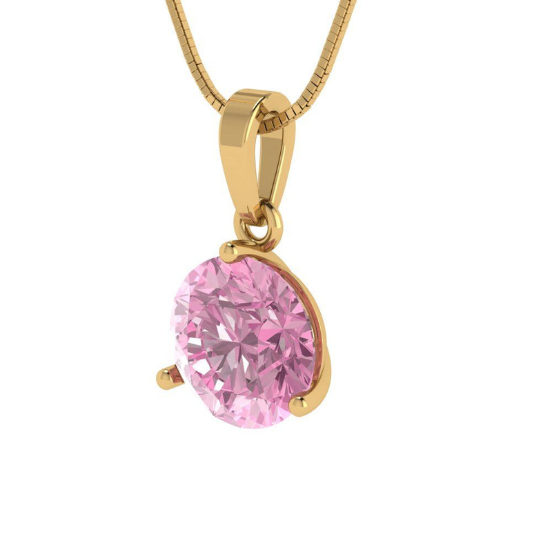 2 ct Brilliant Round Cut Solitaire Pink Simulated Diamond Stone Yellow Gold Pendant with 18" Chain
