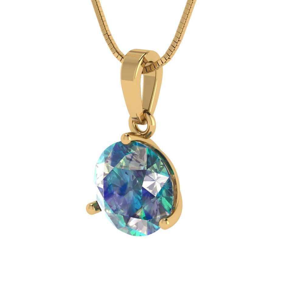 2cttw Round Cut Blue Moissanite Gold-Plated 925 Silver Pendant and 18" Box-Chain Necklace