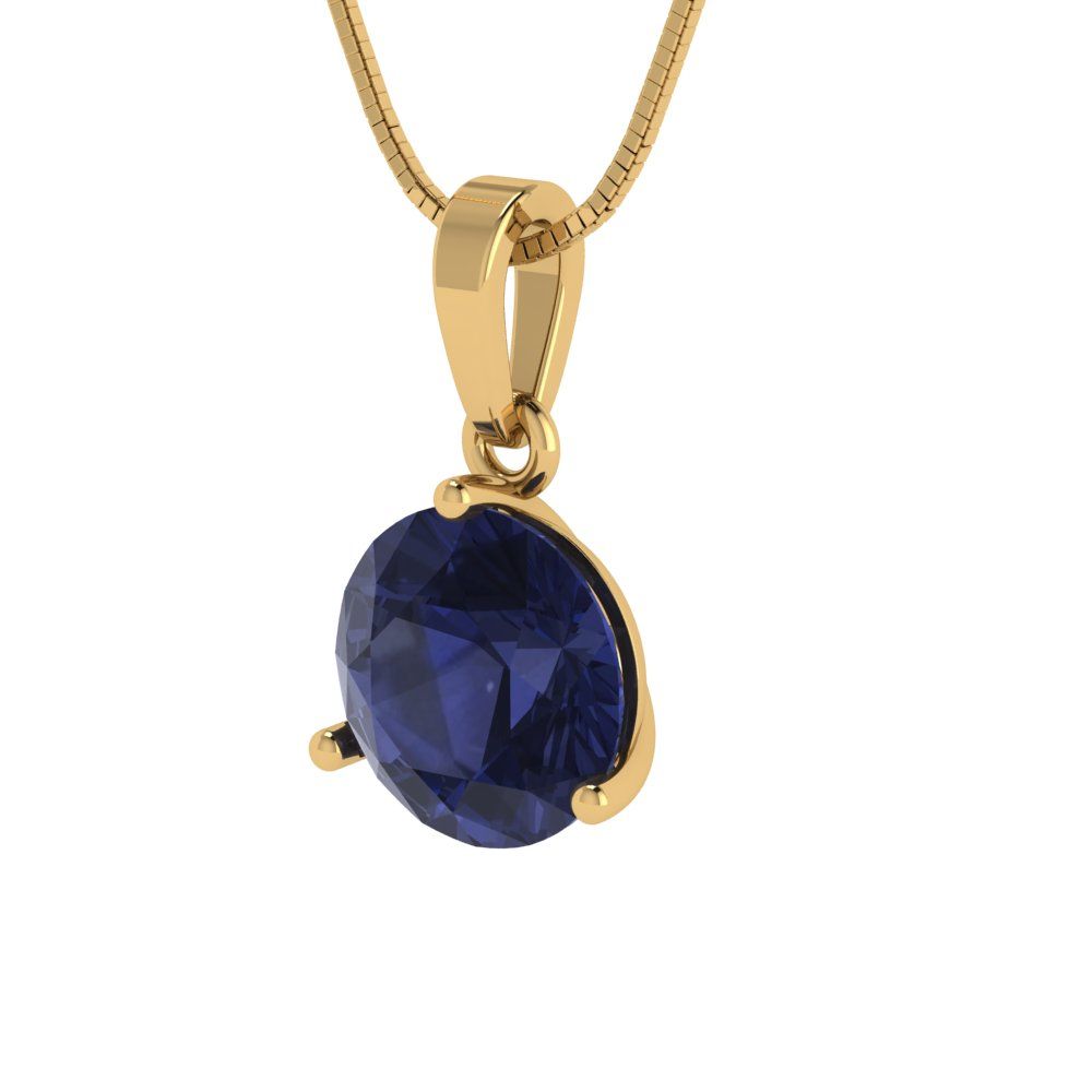 2cttw Round Cut Blue Sapphire Gold-Plated 925 Silver Pendant and 18" Box-Chain Necklace