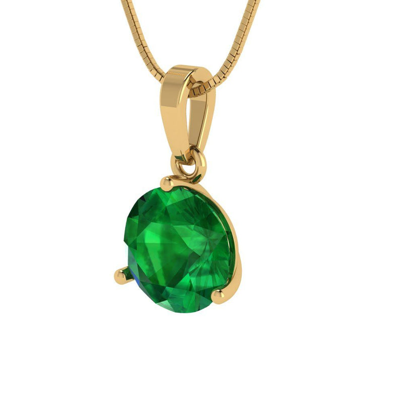 2 ct Brilliant Round Cut Solitaire Simulated Emerald Stone Yellow Gold Pendant with 18" Chain