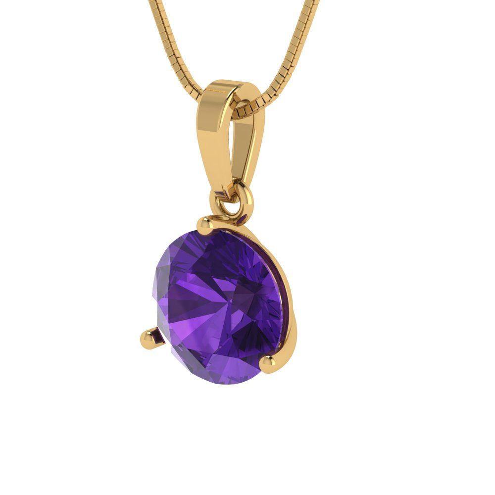 2cttw Round Cut Amethyst Gold-Plated 925 Silver Pendant and 18" Box-Chain Necklace