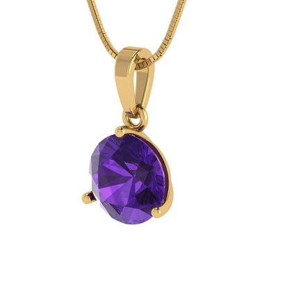 2cttw Round Cut Amethyst Gold-Plated 925 Silver Pendant and 18" Box-Chain Necklace