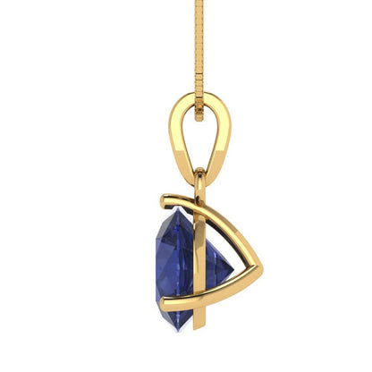 2cttw Round Cut Blue Sapphire Gold-Plated 925 Silver Pendant and 18" Box-Chain Necklace
