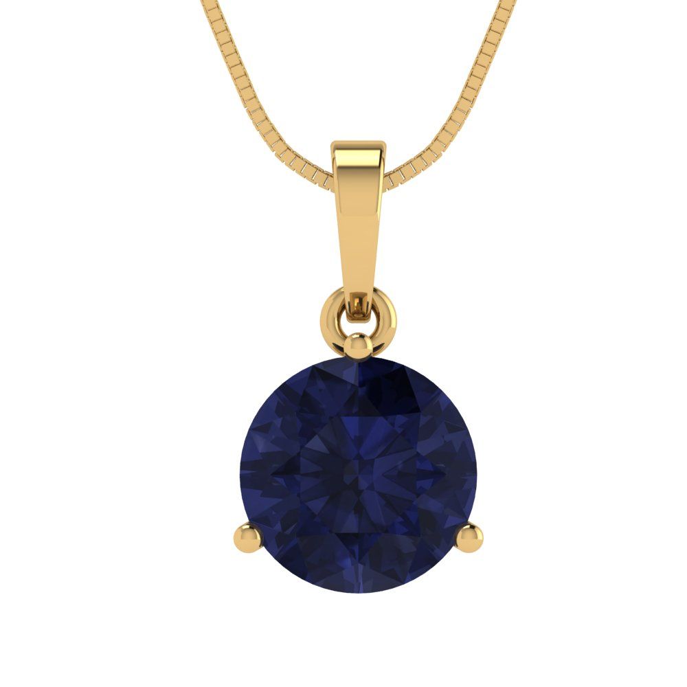 2cttw Round Cut Blue Sapphire Gold-Plated 925 Silver Pendant and 18" Box-Chain Necklace