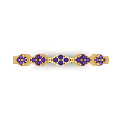 0.1 cttw Natural Amethyst Round Cut Yellow Gold Eternity Wedding Band