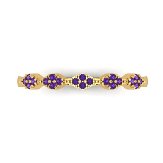 0.1 cttw Natural Amethyst Round Cut Yellow Gold Eternity Wedding Band