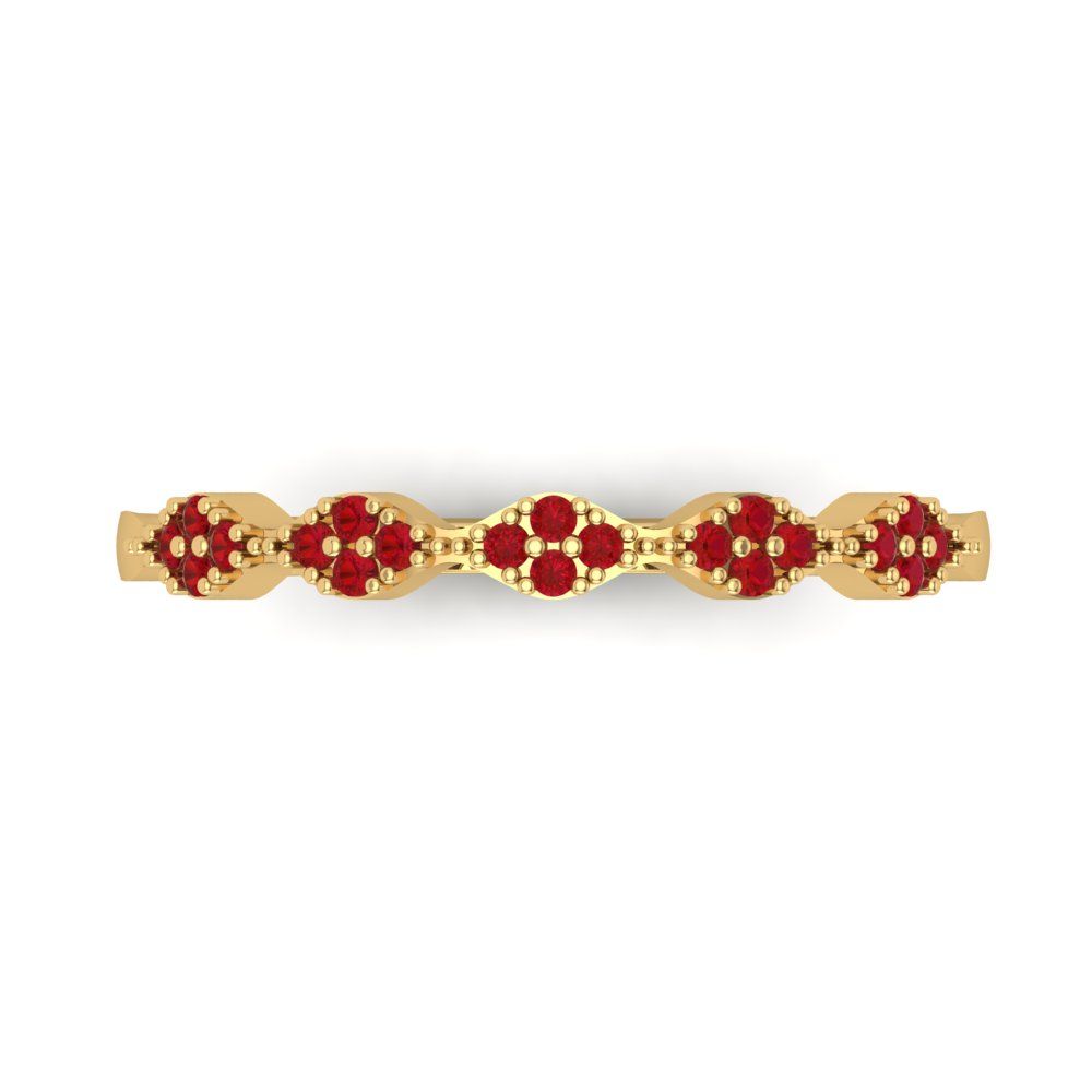0.1 cttw Simulated Ruby Round Cut Yellow Gold Eternity Wedding Band