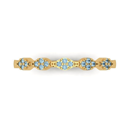 0.1 cttw Natural Sky Blue Topaz Round Cut Yellow Gold Eternity Wedding Band