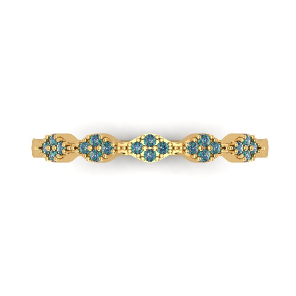 0.1 cttw Blue Moissanite Round Cut Yellow Gold Eternity Wedding Band