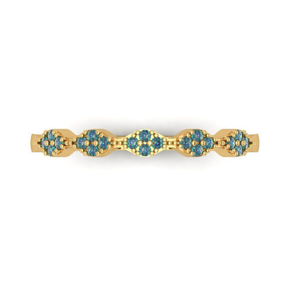 0.1 cttw Blue Moissanite Round Cut Yellow Gold Eternity Wedding Band