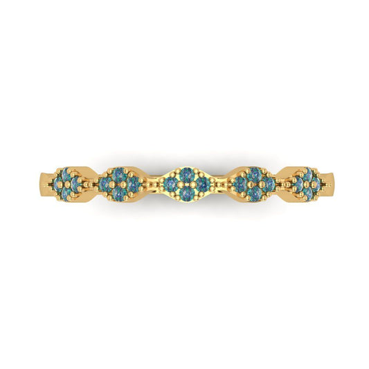 0.1 cttw Blue Moissanite Round Cut Yellow Gold Eternity Wedding Band
