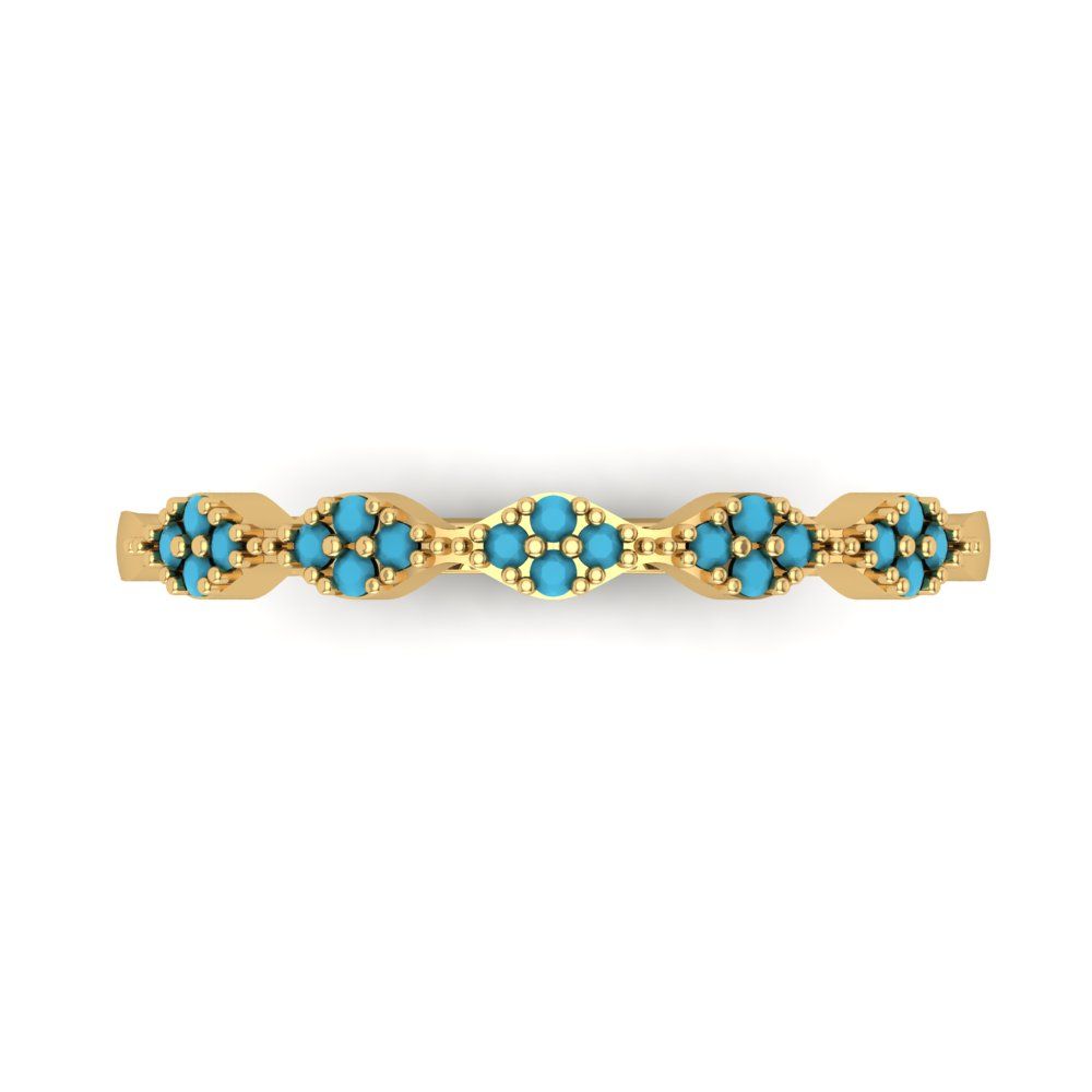 0.1 cttw Simulated Turquoise Round Cut Yellow Gold Eternity Wedding Band