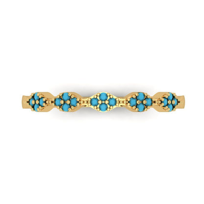 0.1 cttw Simulated Turquoise Round Cut Yellow Gold Eternity Wedding Band