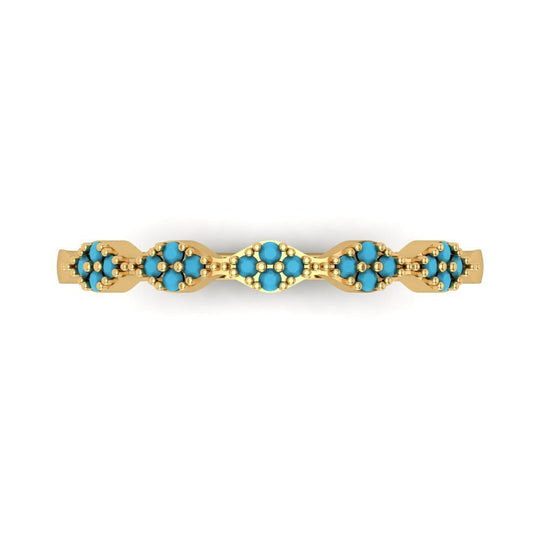 0.1 cttw Simulated Turquoise Round Cut Yellow Gold Eternity Wedding Band