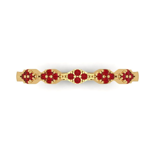 0.1 cttw Simulated Pink Tourmaline Round Cut Yellow Gold Eternity Wedding Band