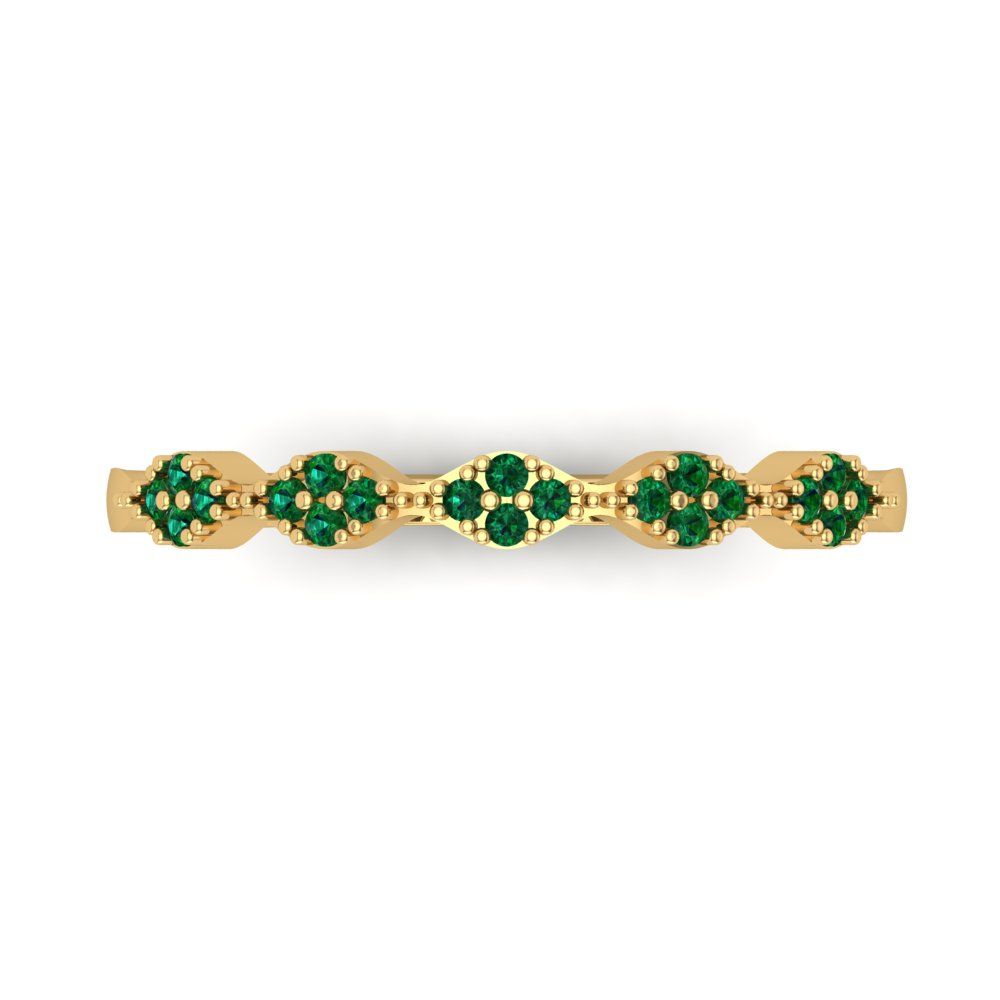 0.1 cttw Simulated Emerald Round Cut Yellow Gold Eternity Wedding Band