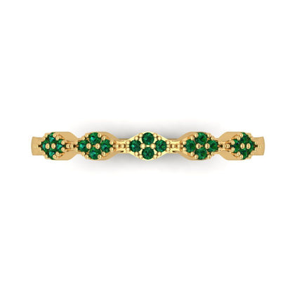 0.1 cttw Simulated Emerald Round Cut Yellow Gold Eternity Wedding Band