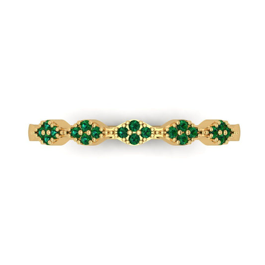 0.1 cttw Simulated Emerald Round Cut Yellow Gold Eternity Wedding Band
