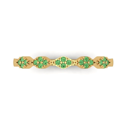 0.1 cttw Simulated Green Diamond Round Cut Yellow Gold Eternity Wedding Band